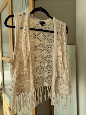 torrid Cream Crochet Fringe Vest